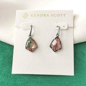Kendra Scott Gunmetal Drop Earrings - Cory Light Gray Dichroic Glass $58 New